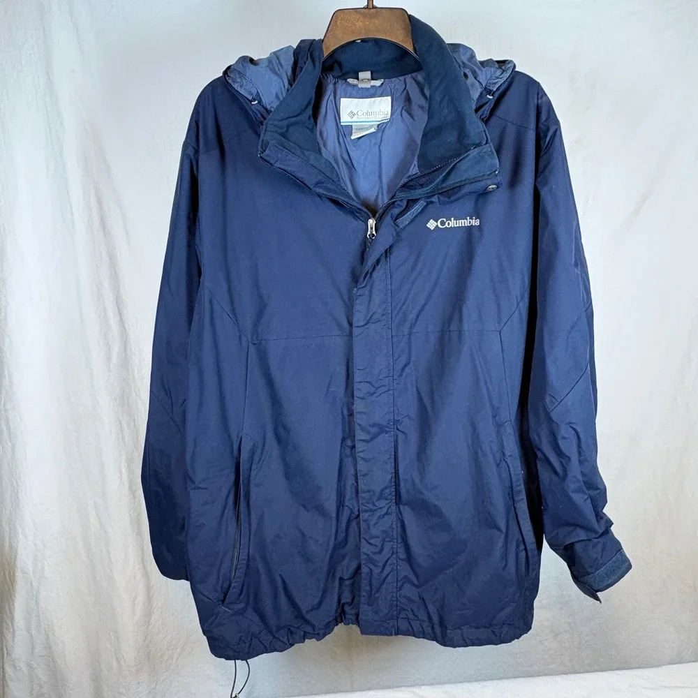 Columbia Eager Air Interchange Jacket Mens 2XL Blue Hooded Full Zip Shell Only